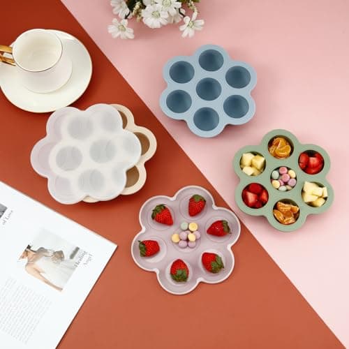 PandaEar Lot de 3 Plateaux de Congélation pour Aliments pour Bébés avec Couvercles, Plateau en Silicone pour Aliments aux Fruits pour Bébés, Conteneur de Stockage pour Aliments pour Bébés