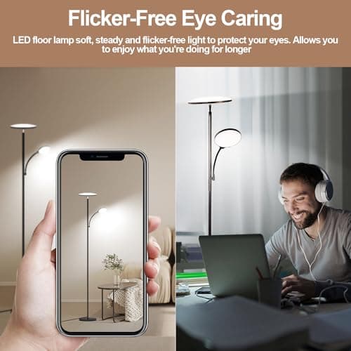 LED Lampadaire, 44W 4500LM Super Lumineux Lampadaire sur Pied Salon, Dimmable 2700K-6500K Lecture Lampadaires avec Télécommande et Contrôle Tactile, Lampadaire Haut pour Salon Chambre Bureau