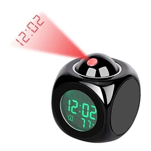 Kaishuai Reveil Réveil numérique Reveil projecteur,Fonction Snooze,Port de Charge USB,Noir Réveil à Projection Numérique