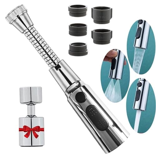 Mousseur Robinet 360° Pivotant pour Cuisine, Aérateur de Robinet Évierr, Robinet Barboteur avec Tuyau Prolongé, Filtre de Buse Tête, avec 5 Adaptateur Fileté de Buse pour M22 à M20,M22,M24,G1/2,FM20