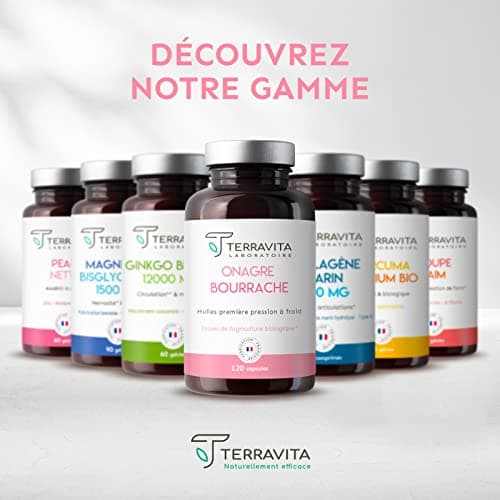 ONAGRE et BOURRACHE | Huiles BIO Première Pression à Froid | 120 Capsules de 500 mg | Hydratation de la Peau en Profondeur | Régulation du Système Hormonal | Label Ecocert Made in France | Terravita