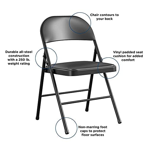COSCO Premium Vinyl Chaise Pliante Rembourrée en Métal 4Pk Blk