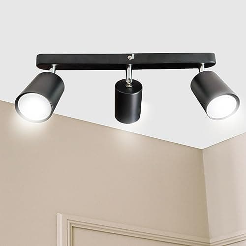 Sweier Plafonnier 3 Spot Orientables, angle réglable Plafond Spot Blanc Froid 6000K 430LM 5W, Plafond Lampe Noir Orientable Peut être Monté au Plafond ou au mur