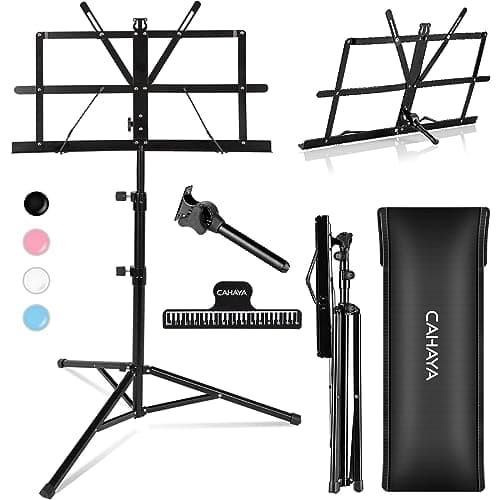 CAHAYA Pupitre de Musique Pliable, Léger, Portable Ajustable [Support pour Partition de Musique & Porte-livre pour Bureau à Double Usage 2 en 1 ] avec Sac de Transport, Support de Partitions en Métal