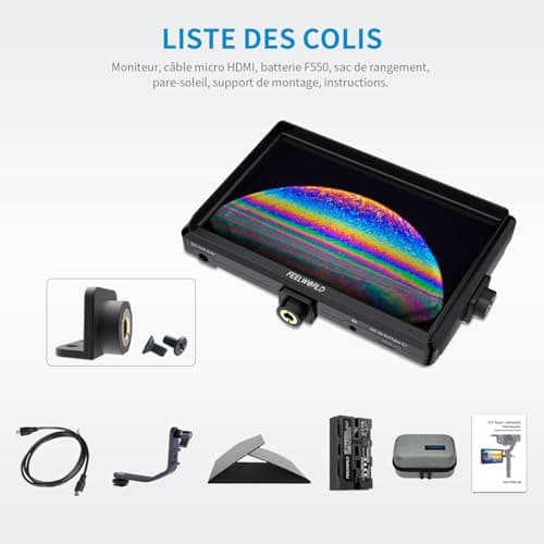 Feelworld S55 V3 6 Pouces sur Caméra Moniteur DSLR Camera Field Monitor Small Full HD 1920x1080 IPS Peaking Focus Video Assist avec 4K HDMI 8.4V DC Input Output Livré avec Batterie et Sac,Tilt Arm