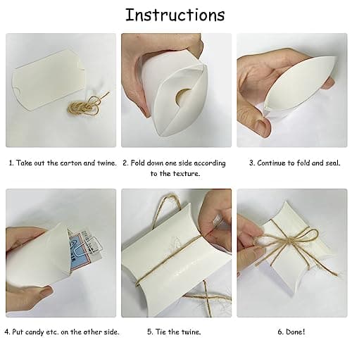 Lot de 100 boîtes cadeaux blanches en papier kraft avec 50 m de ficelle de jute et ruban de 12 yards, boîte cadeau de mariage pour bonbons, noix, bijoux et petits cadeaux