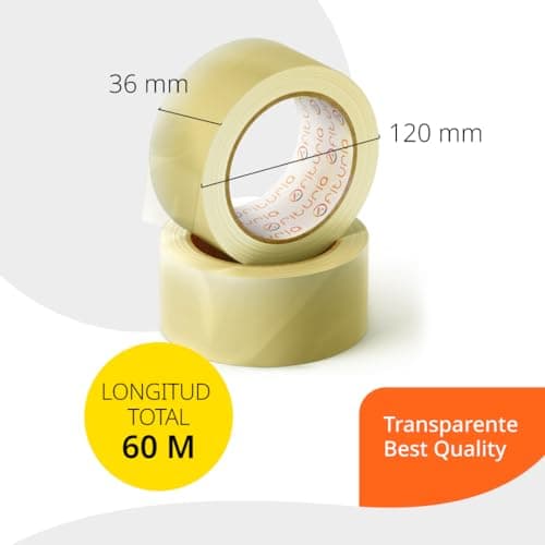 OFITURIA Lot de 3 rouleaux de ruban adhésif transparent pour emballage de cartons d'expédition et de déménagement 36 cm x 60 m