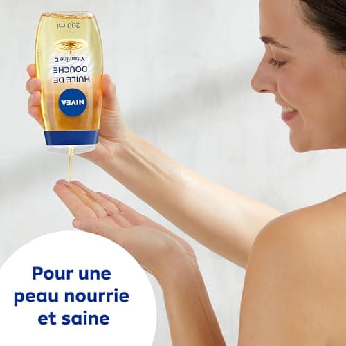 NIVEA Huile de Douche nourrissante (1 x 200 ml), Gel douche soin nourrissant Vitamine E et huiles naturelles, Gel lavant corps, sensation de peau nourrie & rayonnante de santé, tous types de peau