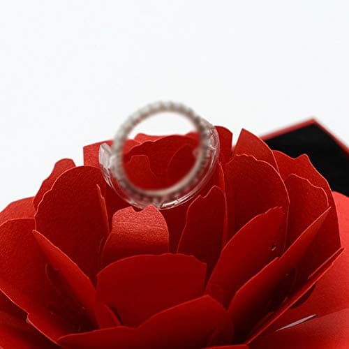 Boîte de Bague de Fiançailles Fleur Rose Boîte à Bagues 3D Pop Up Rose Fiançailles Ringbox pour Mariage Bague de Fiançailles Saint Valentin Anniversaire Proposition de Mariage, 13*7,4*2,6 cm, Rouge