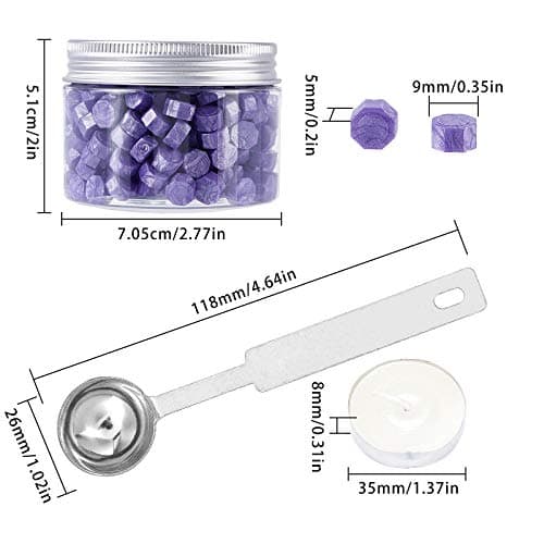 CRASPIRE 300 pièces de Perles de Cire à Cacheter Octogonales Bâtons avec 4 bougies à Thé et 2 pièces de Cuillère à Cire pour le Cachetage de Timbres de Cire (Violet Perle)