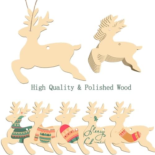 36pcs de pendentifs en Bois Noël kit de Bricolage pour Enfants,Bricolage de Noël DIY décoration de Noël en Bois pendentifs de Noël déco pendentifs Cadeaux,Arbre Noël,Flocon de Neige,Bonhomme de Neige