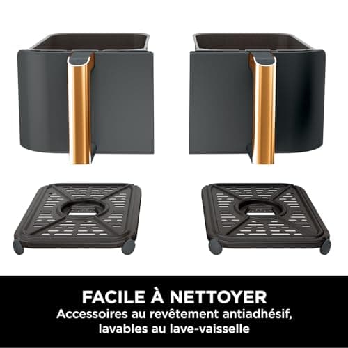 NINJA Foodi MAX Dual Zone Air Fryer, 2 Tiroirs, 9,5L, 6-en-1, Sans Huile, Air Fry, Max Crisp, Rôtir, Cuire, Paniers Antiadhésifs Lavables Au Lave-Vaisselle, Cuivre/Noir Exclusivité Amazon AF400EUCP