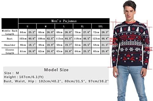 Litherday Pull de Noël Famille Unisexe Sweater Tricot à Col Rond avec Renne Flocon de Neige Arbre de Noël Imprimé Pull Manche Longue Hiver Sweat-Shirt,Noir Homme,M