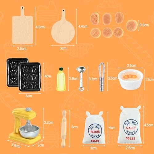 Accessoires Miniatures pour Maison de Poupée, Accessoires de Cuisine de Noël Miniature, Ensemble de Cuisson Miniature, Batteur à œufs Sac de Farine Miniature 1:12 Accessoires de Cuisine Miniatures