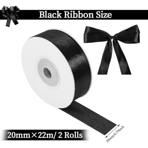 2 Rouleaux Ruban Noir, 2cm X 22m Ruban Satin Noir Ruban de Satin, Ruban Couture pour Emballage Cadeau Bouquet Gâteau Décoration Halloween Noël Fête