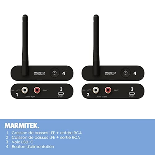 Marmitek Transmetteur Subwoofer sans Fil WS400 - Connectez Votre Subwoofer sans Fil à Votre Système Stéréo - Jack 3,5 mm - Transmetteur Audio sans Fil