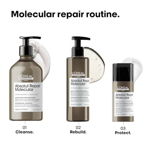 L'OREAL PROFESSIONNEL - Absolut Repair Molecular - Cheveux Très Abîmés, Raides à Bouclés - Traitement Moléculaire & Instantané - 3x Plus de Force