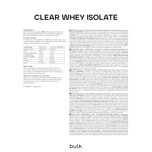 Bulk Clear Whey Isolate, Shake protéiné rafraîchissant, Protéine en Poudre, Rafraichissant et Fruité, The Glace a la Peche, 500 g, 20 Portions