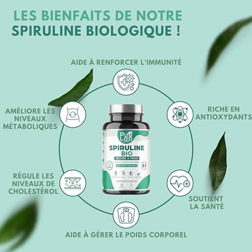 Spiruline Bio - 600 Comprimés Vegan, Cure 5 Mois - 21% Phycocyanine, 66% Protéines - Séchée à Froid - Antioxydant, Energie, Immunité - Sans Excipient ni Additif - Fabriqué en France