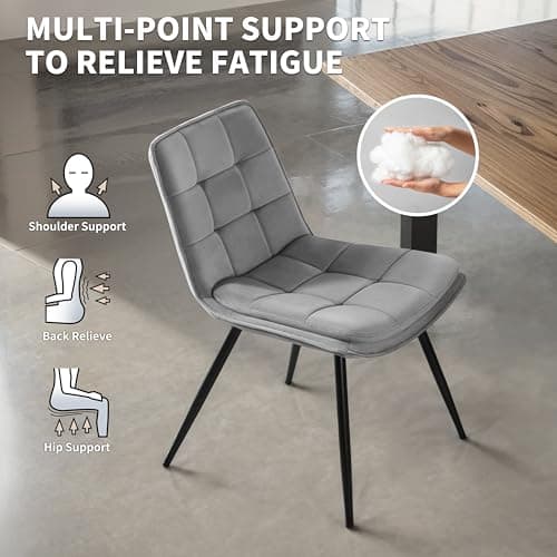 STOOLINK Lot de 2 Chaise Salle à Manger, Chaise de Salle à Manger en Velours, Moderne Chaise de Salle Rembourrée, Chaise de Cuisine sans Accoudoirs Design en Damier pour Cuisine, Salon - Gris