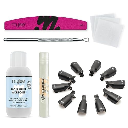 Mylee Take Off Kit - Set complet pour retirer vernis gel semi-permanent - Avec acétone, pinces réutilisables, lingettes pour ongles, lime à ongles, stylo huile pour cuticules, racloir pour vernis gel