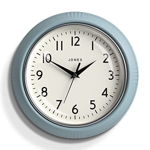 JONES CLOCKS® Horloge Murale rétro Parfaite pour la Cuisine, la Maison, la Chambre, Le Bureau, l'horloge Ketchup 25 cm (Bleu Clair)