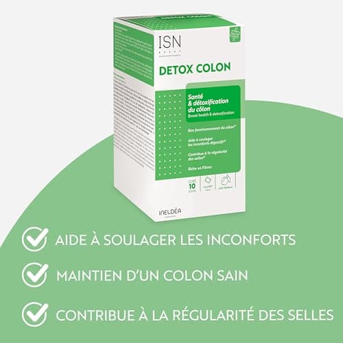 ISN - Detox Colon - Détoxifie naturellement & Purifie le Côlon - Soulage les Inconforts Intestinaux - Riche en Fibres et Plates - Sans Gluten - 10 sachets