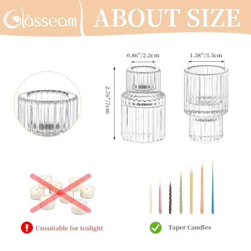 Glasseam Petits Bougeoirs, Lot de 10 Bougeoirs en Verre Transparent, Bougeoirs De NoëL NervuréS pour Le Salon, Bougeoirs Modernes pour PièCes MaîTresses De Mariage, DéCoration D'IntéRieur