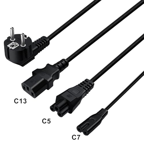 HuaLiSiJi Cable Alimentation 3 Broches 10A 250V IE Splitter Contact de Protection de Câble Type F (CEE 7/4) vers Prise C13+C5+C7, pour Une Utilisation en Intérieur TV, PC, Moniteur (0.5m)