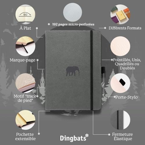Dingbats* - Faune Carnet de Notes A4 Extra-large Quadrillé - Couverture Rigide, Journal en Cuir PU - Fermeture élastique, Porte-stylo, Marque-page