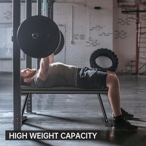 YAMO Banc plat, banc de musculation de 660 kg pour salle de sport à domicile, banc d'entraînement facile à assembler avec embouts de pieds réglables, banc de musculation multifonction pour