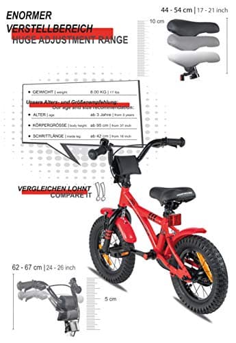 PROMETHEUS BICYCLES Velo Enfant 3 Ans Garcon vélo Fille 12 Pouces a Roulette pour 3 a 5 Ans - BMX en Rouge