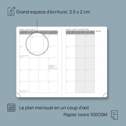 POPRUN Agenda de Poche 2025 Semainier et Carnet de Notes 16 x 10,5 cm - Couverture en Cuir A6 petite Planner, D'Jan 2025 à Déc 2025, Signet à 2 rubans, Papier 100 g/m2, Bordeaux-CRT