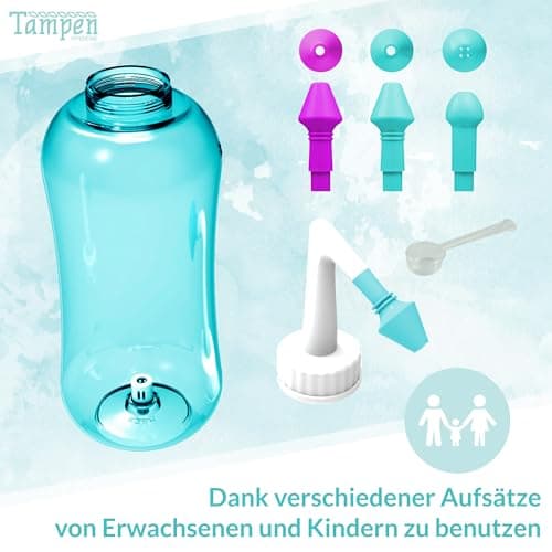 Tampen Douche nasale avec 120x Sel de rinçage nasal (300g) et 1 cuillère à mesurer · Lavage nez pour Adultes et Enfants premium