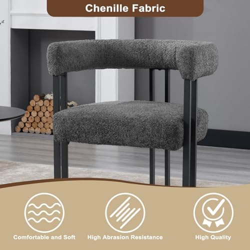 WOLTU Lot de 4 Chaises de Salle à Manger, Chaise Cuisine en Chenille, Chaise Salon avec Pieds en Métal, Fauteuil Chambre, Siège Rembourré, Chaise Moderne, Gris Foncé, EZS25dgr-4