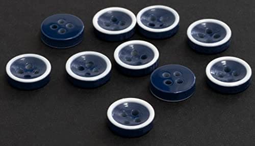 AERZETIX - C65636 - Lot de 10 Boutons à coudre ronds Ø11.5x3.2 mm avec bord à 4 trous L18 18L - en plastique - couleur: bleu foncé/blanc - ouverture 1.7 mm - mercerie couture vêtements tissu