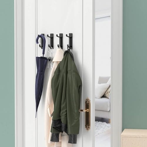 pickpiff Crochet Adhesif Mural, Porte Serviette Salle de Bain, Accroche Torchon Cuisine, Porte Manteau Adhésif, Attache Murale Sans Percer, Etanche, Antirouille, Noir, 4 Pièces