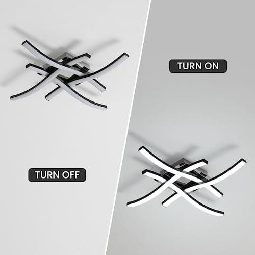 Goeco Plafonnier LED, 24W Lampe de Plafond LED Moderne, 6500K Lumière Blanche Froide Luminaire Plafonnier Design Ondulé avec 4 Tubes de Lumière pour Salon, Chambre, Cuisine, Noir
