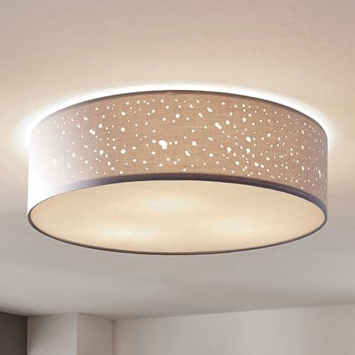 Lindby Plafonnier Tissu Umma à intensité variable (Moderne) en Gris Textile e. a. pour Salon & Salle manger (à 3 lampes, E27), Luminaire Plafonnier, Lampe Plafond, Eclerage Eclairage