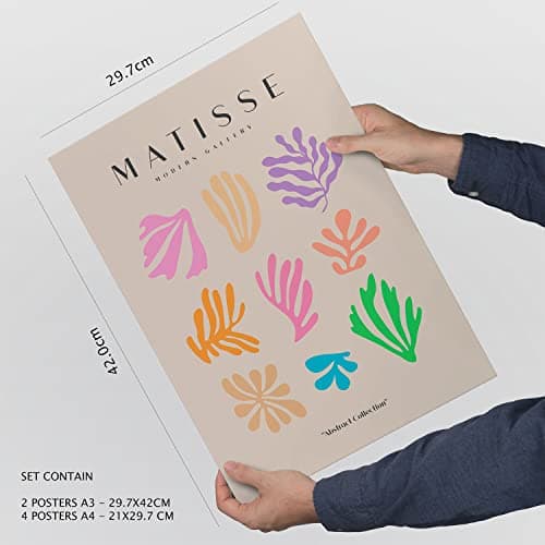 Nacnic Lot de 6 Affiches Henri Matisse. Végétation. Estampes du fauvisme et de l'art abstrait pour l'architecture d'intérieur et la décoration. A3 et A4, cadres blancs.