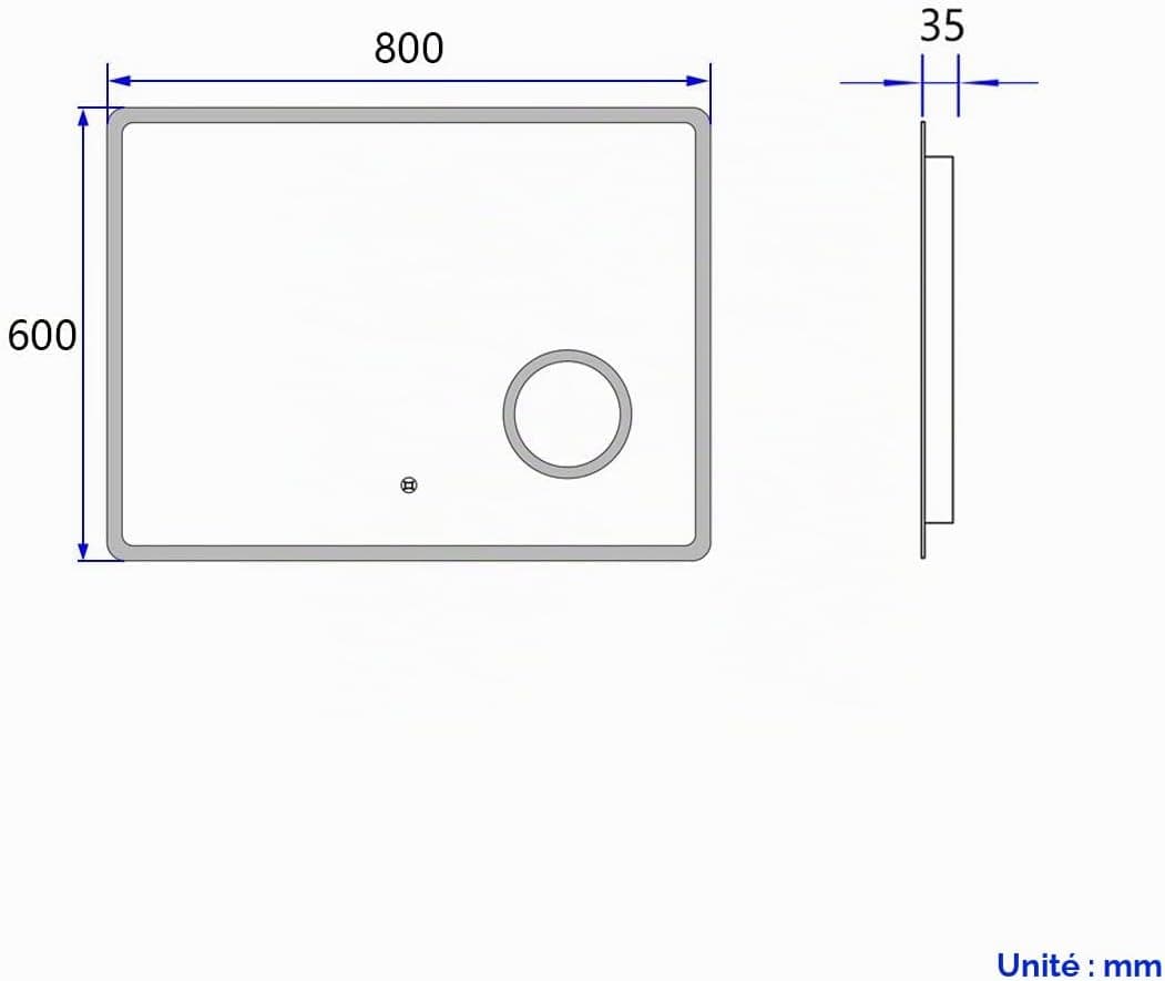 Heilmetz Miroir Salle de Bain 80 x 60 cm, Miroir Salle de Bain avec eclairage, Interrupteur Tactile, Anti-buée, Loupe 3X, 3 Couleurs de lumière, Horizontal/Vertical, Fonction Mémoire