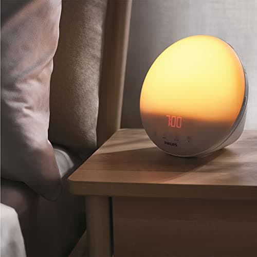 Philips Eveil Lumière Radio réveil lumineux avec fonction veilleuse et guide de nuit, port USB (Modèle HF3531/01)