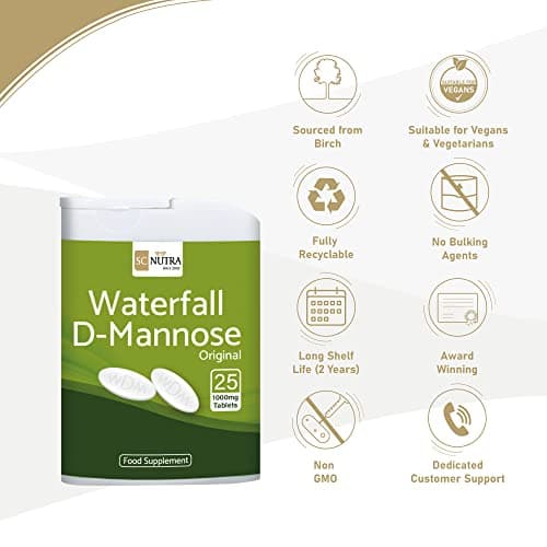 Waterfall D-Mannose Comprimés - 1000mg - 50 Comprimés - D-mannose provenant de bouleau - D-mannose 100% pur - SC Nutra (Sweet Cures)