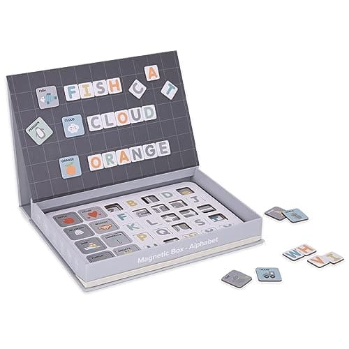mamabrum, Puzzle magnétique - Alphabet - Apprentissage de l'écriture, 1 boîte magnétique, marqueur effaçable, Tissu, 26 Cartes, 78 Carreaux magnétiques, pour Enfants Lettres et Chiffres magnétiques