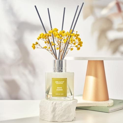Airkeep Diffuseur de Parfum White Jasmine, Diffuseur Parfum Maison avec 8 Bâtonnets Diffuseur Parfum, Decoration pour Chambre, Salon, Salle de Bain, Bureau, 100ml