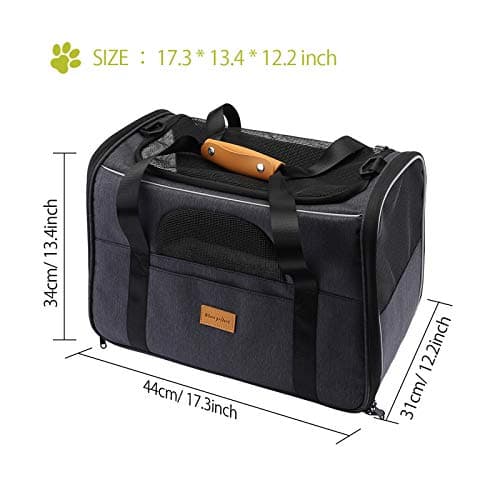 Morpilot Sac Transport Chat Chien, Caisse de Transport Chat Respirant et Pliable Cage Transport Chat avec Matelas en Peluche Amovible + Bol (Accepté au Maximum 15lbs/7kg,44 * 31 * 34cm)