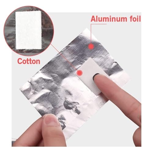 Sularpek 200 Pcs Papillotes en Aluminium Vernis à Ongles Enlever, Feuille d'aluminium Dissolvant, Papillotes Ongles d'aluminium pour Retirer Vernis à Ongles avec 1 Pièce pour Poussoir à Cuticules