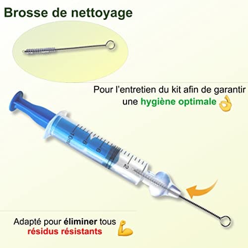 Kit complet de soin nasal - Seringue nasale bebe - mouche bebe - 3x seringues + 5x embouts en silicone + cure-nez + brosse de nettoyage - mouche bebe manuel - seringue mouche bebe - pipette nez bébé