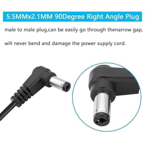 GINTOOYUN DC 5.5mm X 2.1mm 90 degrés mâle à mâle câble dc5521 Angle Droit Bobine Adaptateur d'alimentation rallonge pour CCTV Surveillance, caméras de sécurité,etc (Pack de 2)