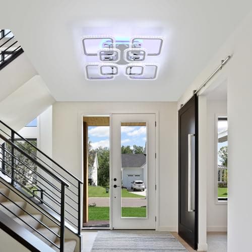 LuFun Plafonnier LED,8 carré double couche lustre salon moderne design,dimmable luminaires intérieur plafonniers,lampe plafond 80W,lustre chambre Chromé,Lampe pour bureau cuisine couloir,3000-6000K
